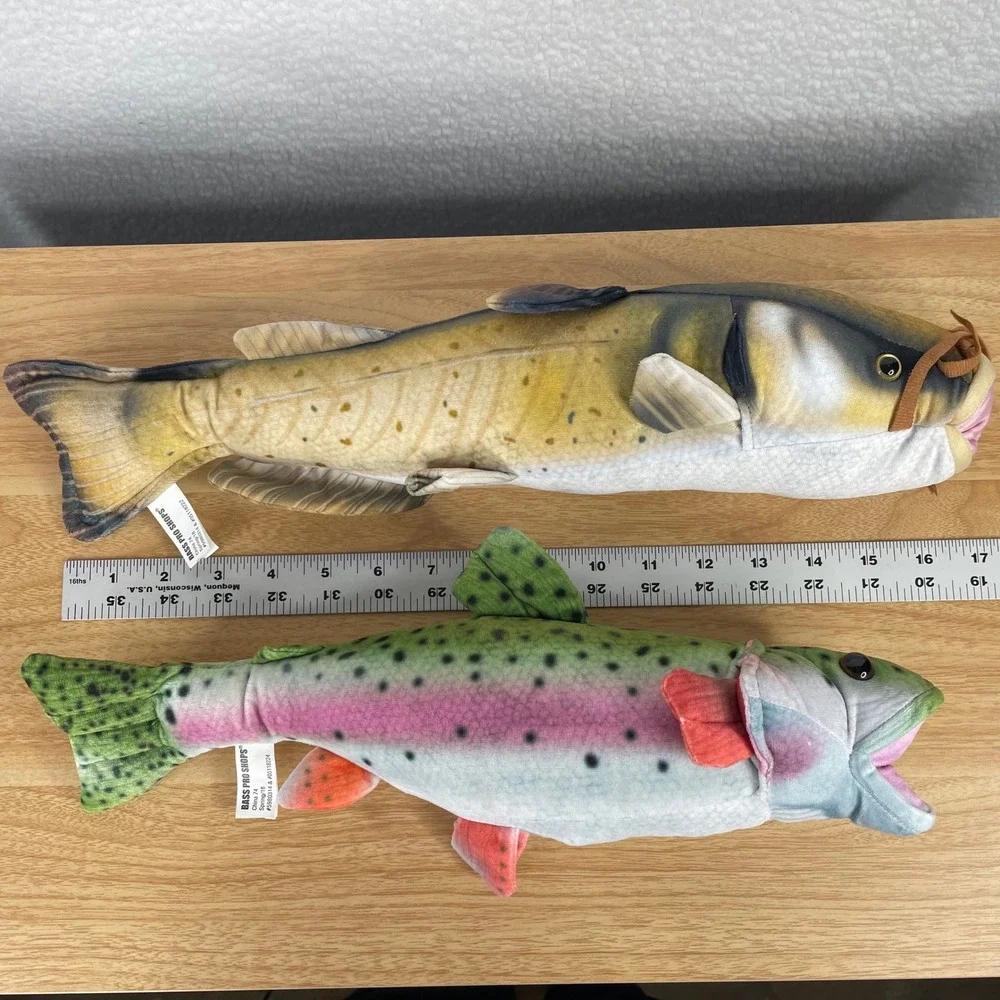 Bass Pro Shops Plush Fish Set Rainbow Trout and Catfish Realistic Stuffed Toys